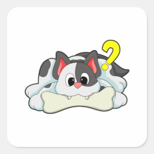 Sticker Carré Chat avec os