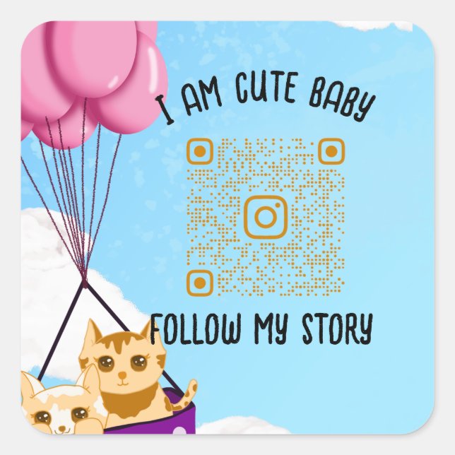 Sticker Carré chat bébé mignon, baby shower Invitation (Devant)
