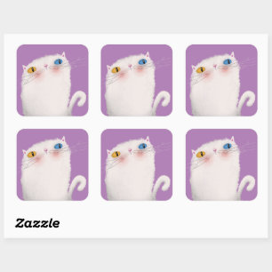 Sticker Carré Chat blanc
