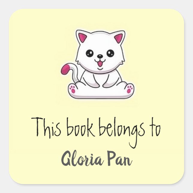 Sticker Carré Chat blanc mignon jaune (Devant)