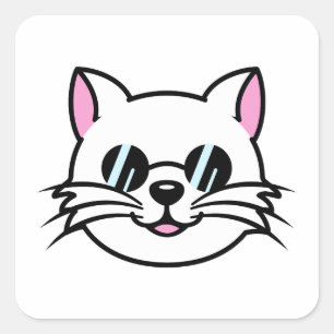 Sticker Carré Chat blanc portant des lunettes noires / lunettes 