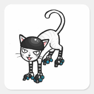 Sticker Carré Chat blanc sur roulettes