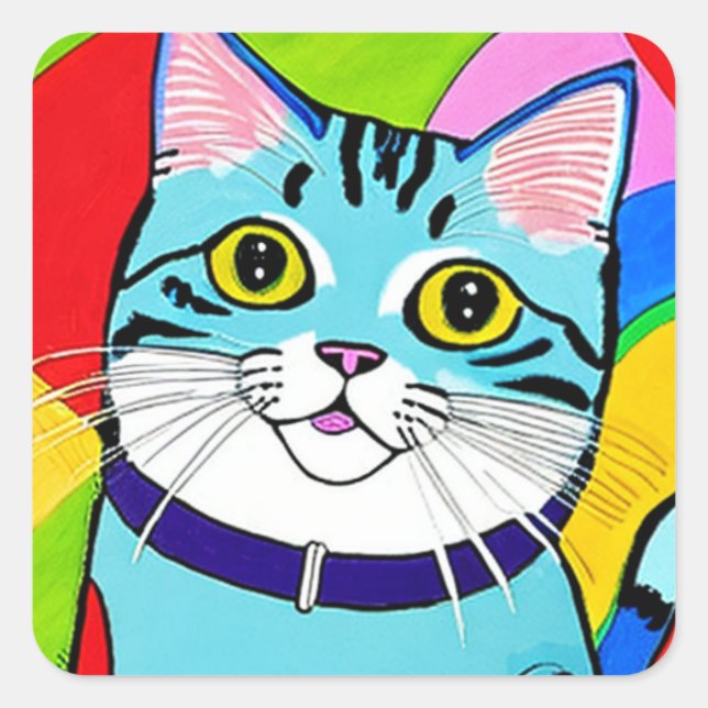 Sticker Carré Chat bleu carton mignon (Devant)