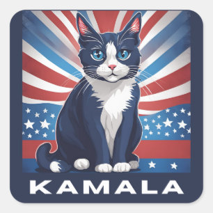 Sticker Carré Chat bleu pour Kamala 2024 Démocrate aux élections