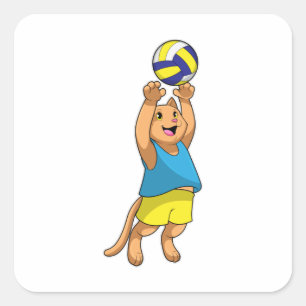 Sticker Carré Chat comme joueur de volley-ball avec volleyball