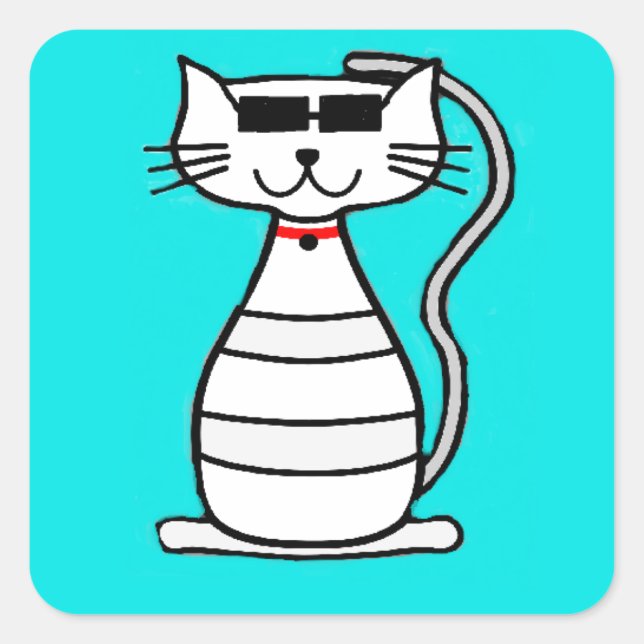 Sticker Carré Chat cool avec lunettes de soleil (Devant)