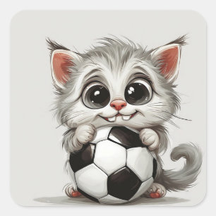 Sticker Carré Chat de dessin animé mignon tenant un ballon de fo