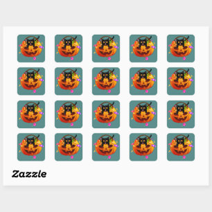 Sticker Carré Chat de la fête d'Halloween à la belle ou à la bel
