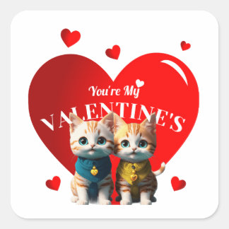 Sticker Carré Chat de la Saint Valentin