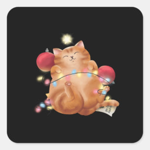 Sticker Carré chat de Noël
