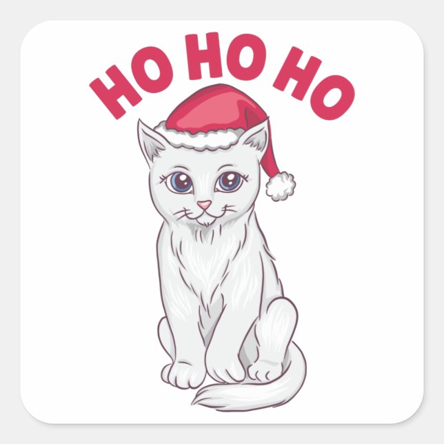 Sticker Carré Chat de Noël Ho Ho (Devant)