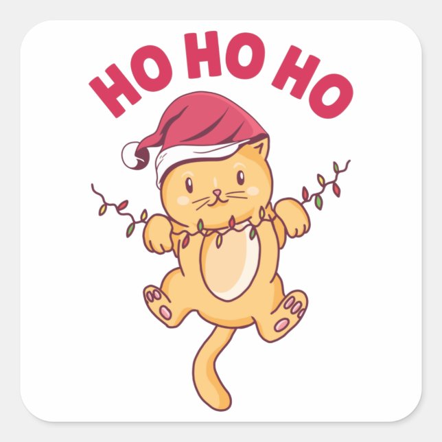 Sticker Carré Chat de Noël Ho Ho (Devant)