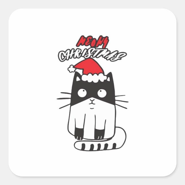 Sticker Carré chat de noël, kawaii, mignonette, anime, meowy sq  (Devant)