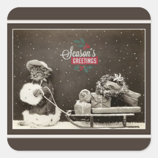 Sticker Carré Chat de Noël Super Cute Vintage