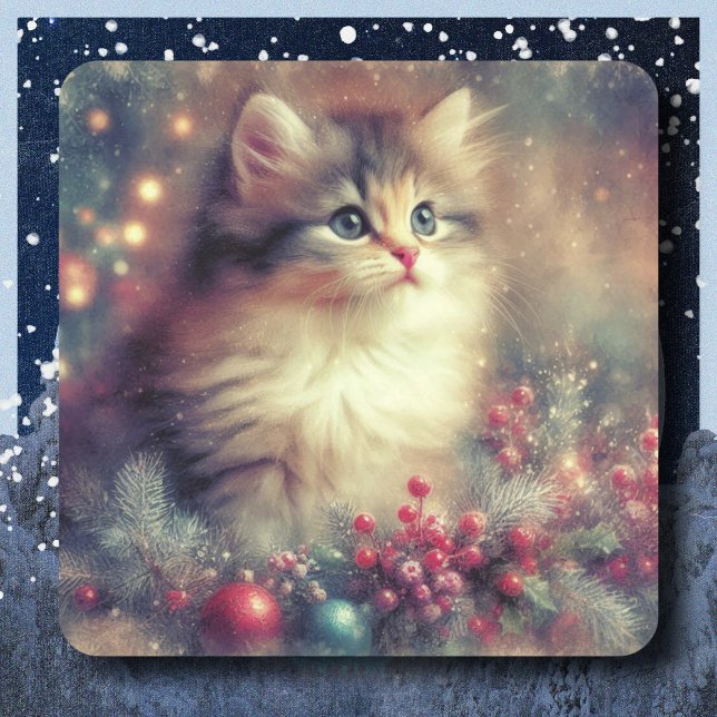 Sticker Carré Chat de Noël Vintage (Créateur téléchargé)