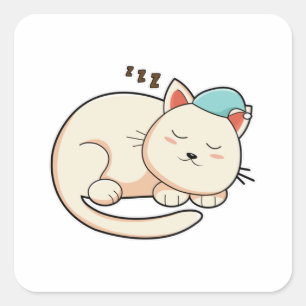 Sticker Carré Chat Dormir avec casquette