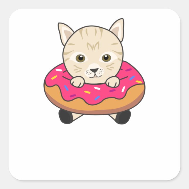 Sticker Carré Chat Doux Animaux Amusants En Chats Amusants Donut (Devant)