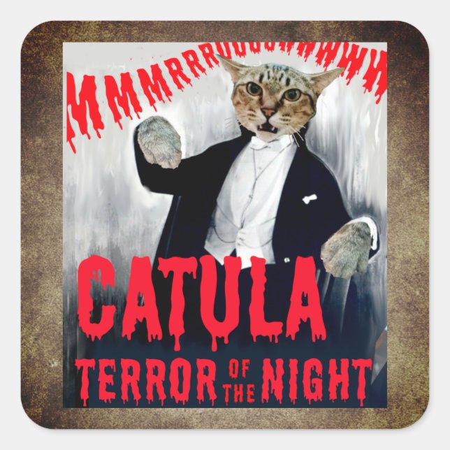 Sticker Carré Chat en costume Dracula (Devant)