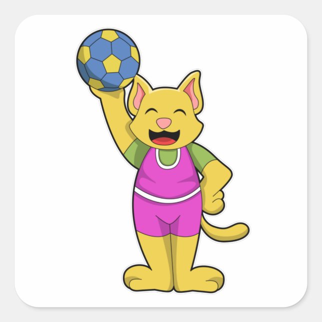 Sticker Carré Chat en tant que joueur de handball avec Handball (Devant)