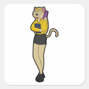Sticker Carré Chat en tant que secrétaire avec portable et télép