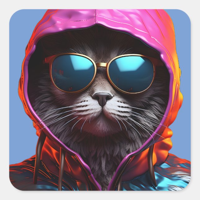 Sticker Carré Chat épique avec chevalet de lunettes de soleil (Devant)