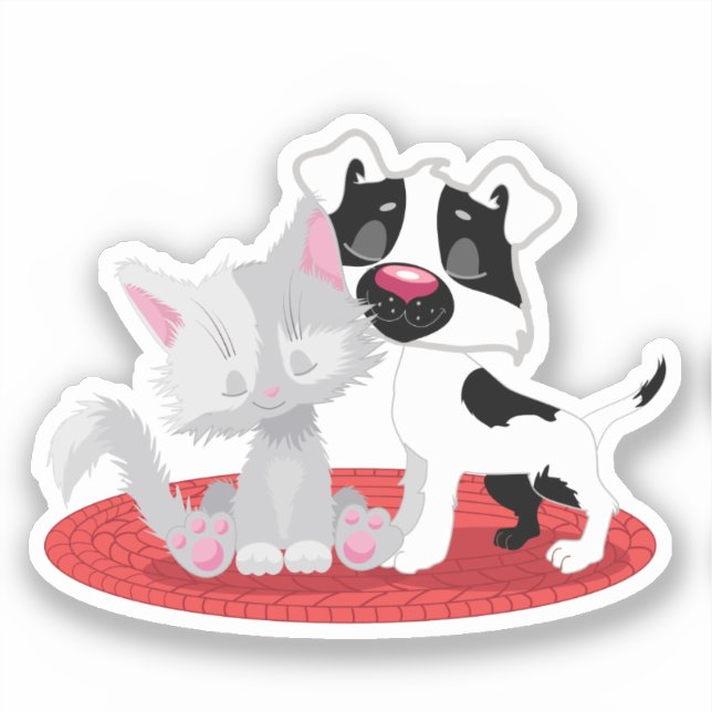 Sticker Carré chat et chien tendance (Recto)