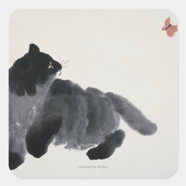 Sticker Carré Chat et papillon (Devant)