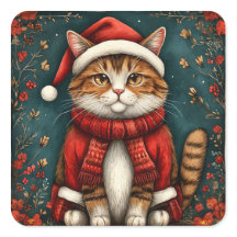 Chat festif portant un chapeau et une écharpe de P