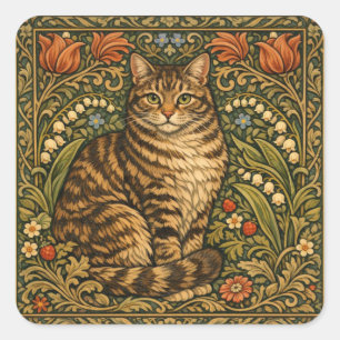 Sticker Carré Chat floral botanique élégant vintage