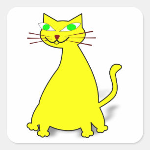 Sticker Carré Chat gras jaune