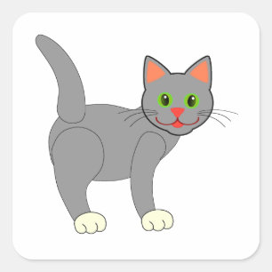 Sticker Carré Chat Gris Souriant Avec Whiskers