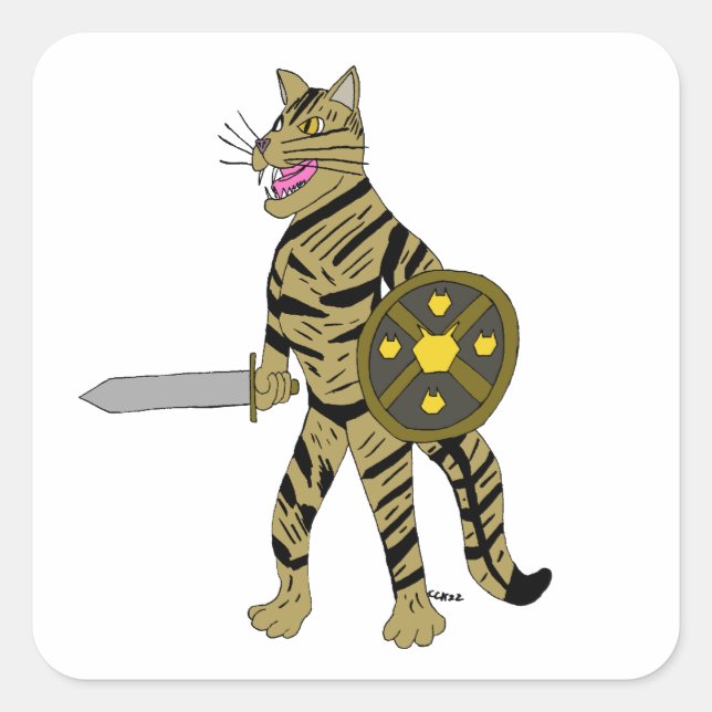 Sticker Carré Chat guerrier (Devant)