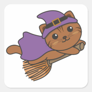 Sticker Carré Chat Halloween Witch Enfants Costume sorcier Carré