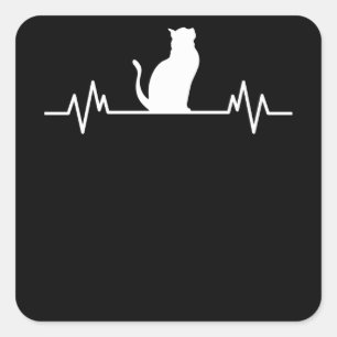 Sticker Carré Chat Heartbeat Design Chats Cute Paw Animaux