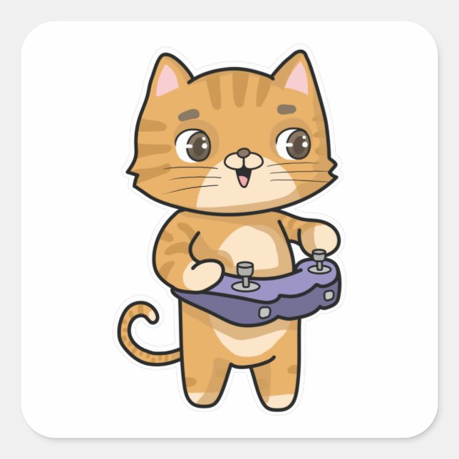 Sticker Carré Chat Jouer avec contrôleur (Devant)