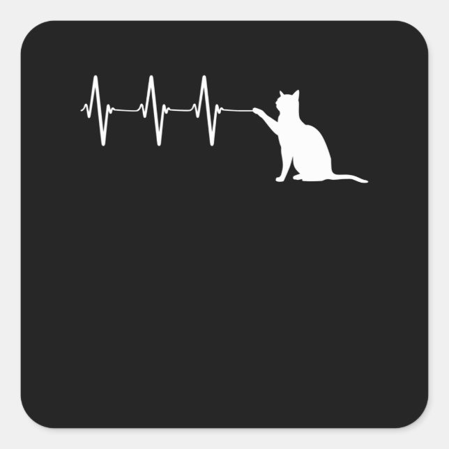 Sticker Carré Chat Jouer Avec EKG Heartbeat Line Funny Kitty (Devant)