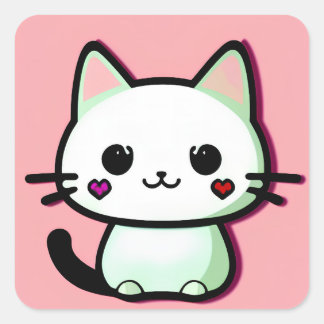 Sticker Carré Chat Kawaii