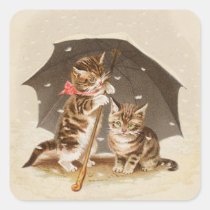 Sticker Carré Chat Kitten chaton antique vintage jolie mignonne
