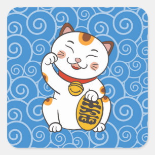 Sticker Carré Chat Lucky Japonais Calico   Maneki Neko