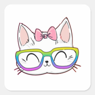 Sticker Carré Chat mignon avec lunettes