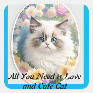 Sticker Carré Chat mignonne et amour
