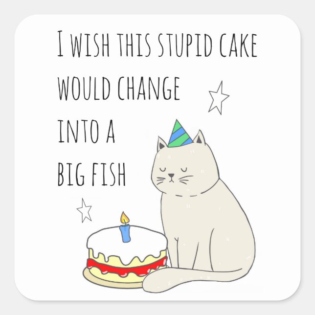 Sticker Carré Chat mignonne's Birthday Cake Wish (Devant)