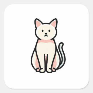 Sticker Carré Chat Minimaliste Équilibré – Illustration Mignonne