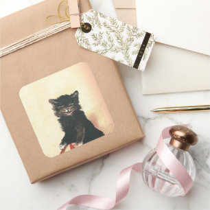 Sticker Carré Chat noir éffrayant Halloween