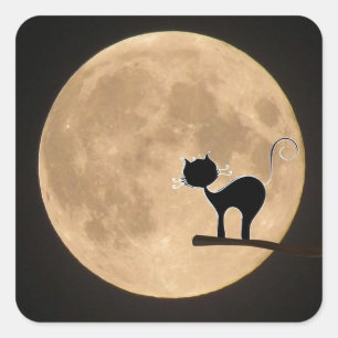 Sticker Carré Chat noir gothique de Halloween avec la pleine