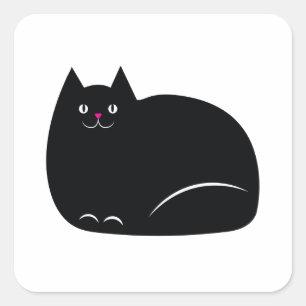 Sticker Carré Chat noir gras