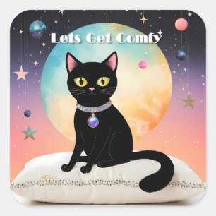 Sticker Carré Chat Noir - Installons-Nous Confortablement