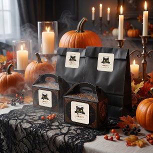 Sticker Carré Chat noir mignon Halloween