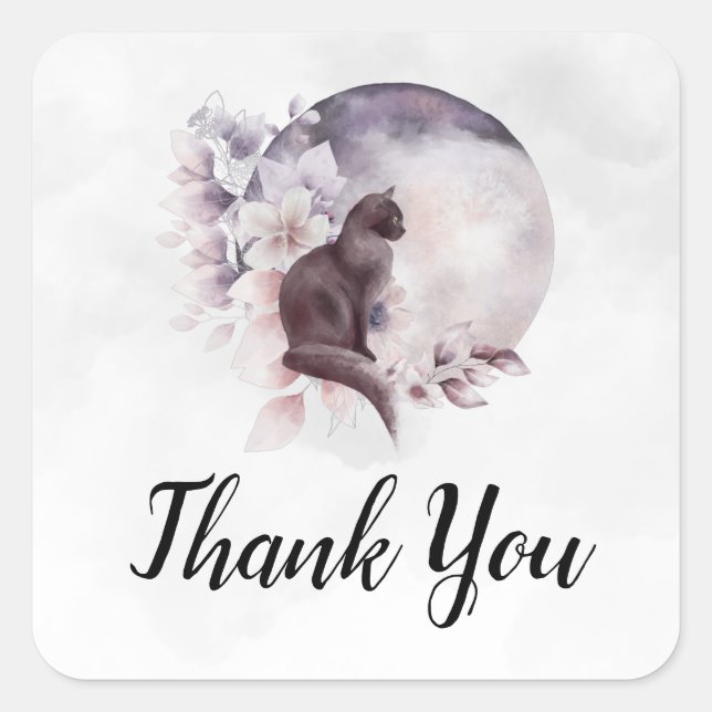 Sticker Carré Chat noir par un Merci de Pleine lune magique (Devant)