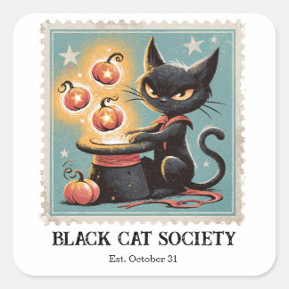 Sticker Carré Chat noir vintage Halloween